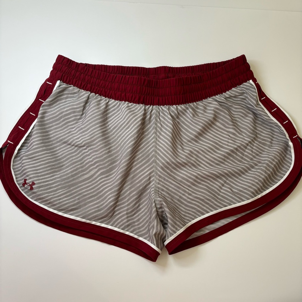 Under Armour Striped Athletic Shorts - Gray and Red